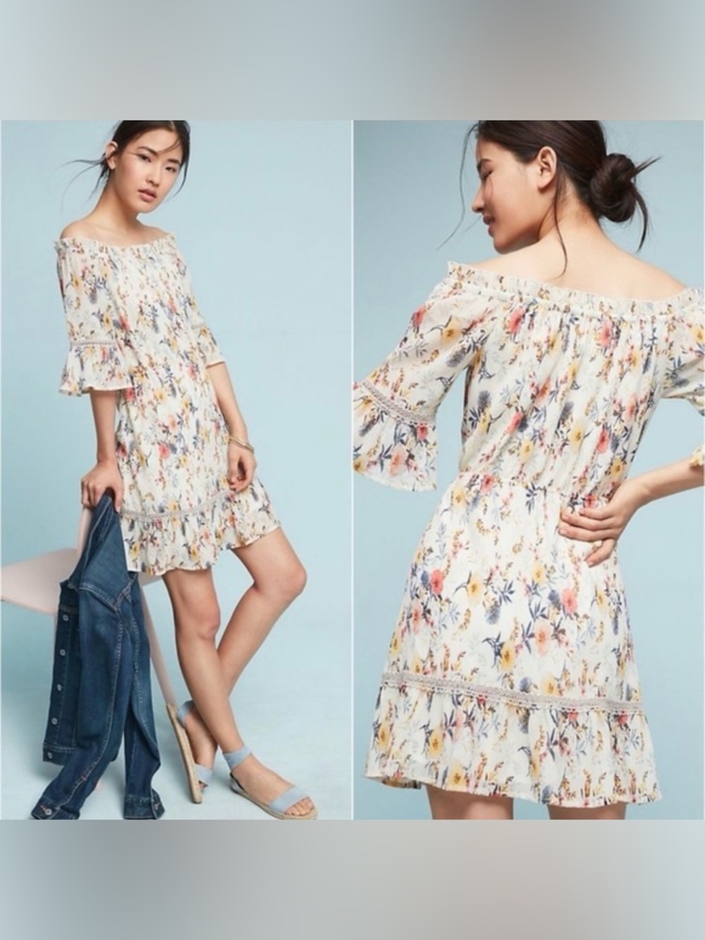 Anthropologie White Foxiedox Leona Off-Shoulder Floral Dress